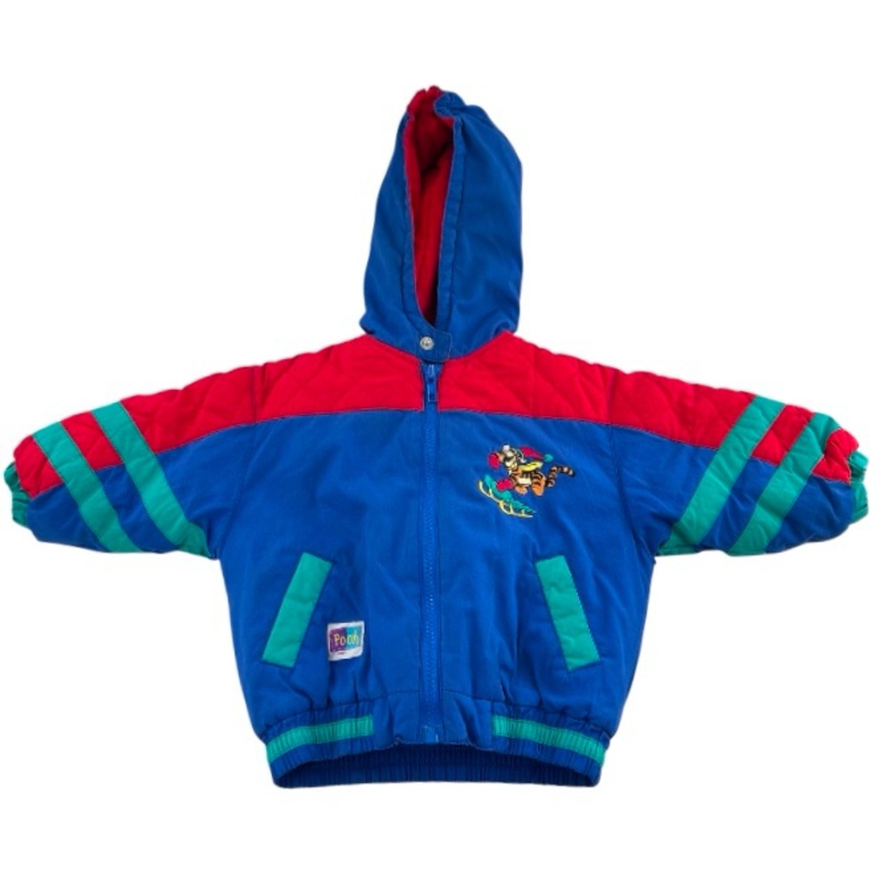 Vintage Winnie the Pooh Color Block Blue, Red and turquoise Kids Jacket